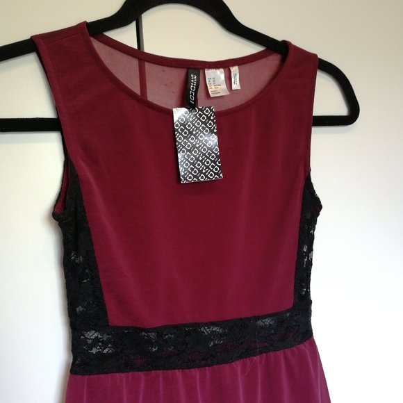 H&M Burgundy lace high low hem midi dress XS - Picture 4 of 7